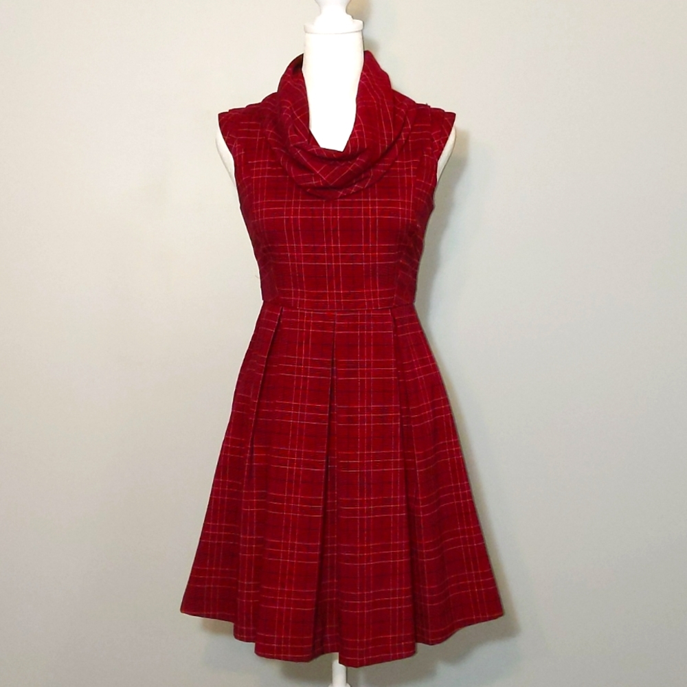 Cap Sleeve Cowl Neck Pleated Dress